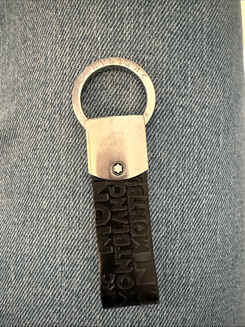 Montblanc Black Leather Key Ring with Silver-Tone Hardware